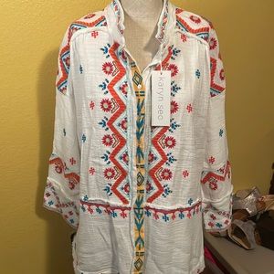 Embroidered tunic blouse